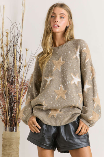 Star Pattern Soft Oversize Sweater Mocha