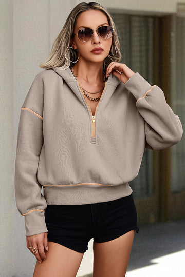 Cropped 1/2 Zip Sweatshirt Khaki