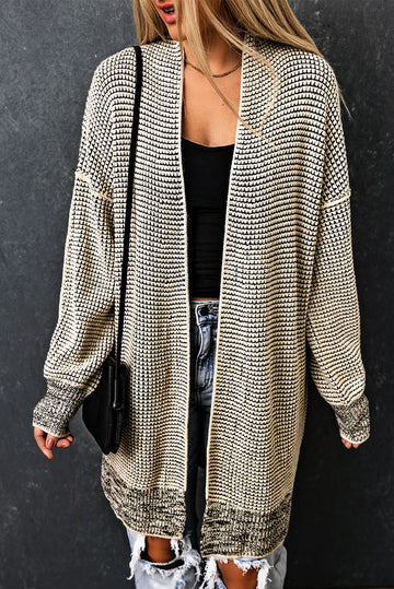 Waffle Detail Cardigan in Black/White