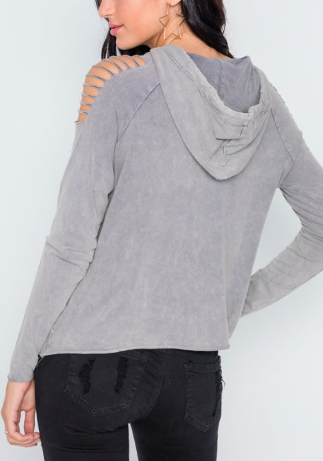 Long Sleeve Cropped Hooded Shirt with Arm Cutouts