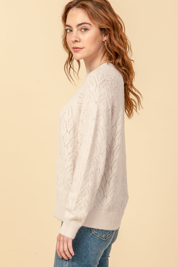 Cream Soft Sweater with Diamond Woven Detail