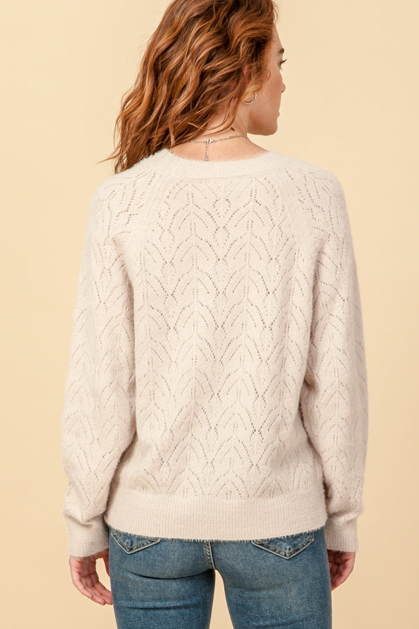Cream Soft Sweater with Diamond Woven Detail