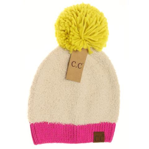 Color Block Knitted Sherpa Pom Beanie