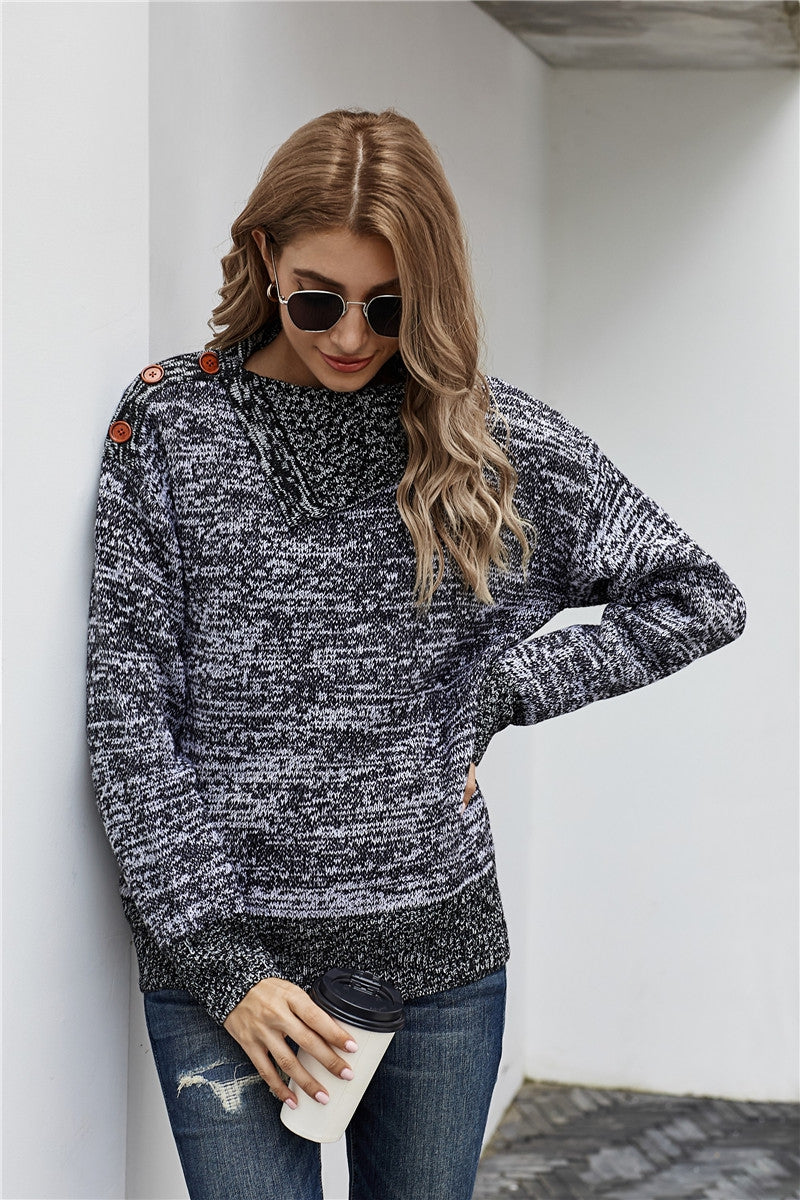 Heathered Cowl Neck Sweater With Button Detail
