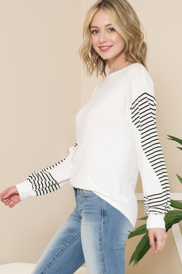 Long Sleeve Stretch Top with Black Stripe Arm Detail