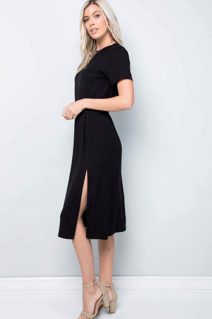 Short Sleeve T-Shirt Dress with Left Slit TjBoutique Short Sleeve T-Shirt Dress with Left Slit TjBoutique