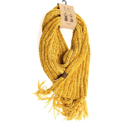 Solid Ribbed Chenille Scarf with Fringe