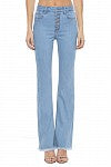 High Rise Exposed 5 Button Fly Flare with Frayed Hem Jeans