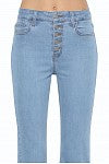High Rise Exposed 5 Button Fly Flare with Frayed Hem Jeans