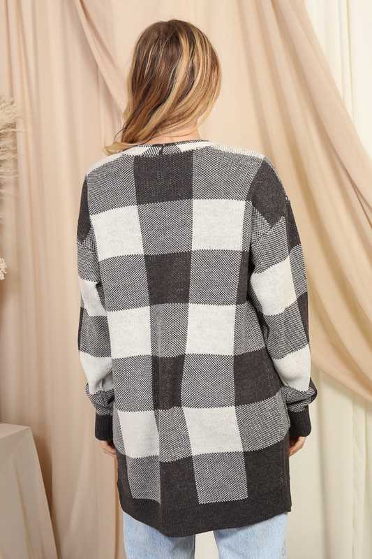 Open Front Plaid Cardigan