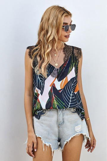 Multi Colored Feather Printed Cami